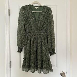 Olive green floral dress